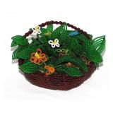 Hand crafted French glass seed bead floral basket