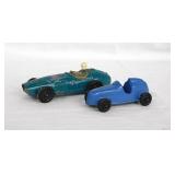 2 Tootsietoy race cars, one w/ driver,