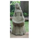 Concrete girl w/ flower basket bird feeder yard