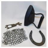 Cast iron antiques: Chainmail skillet scrubber -
