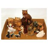 Small animal figurines: Owls - Squirrel - Bone