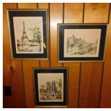 3 vintage Parisian landscape prints by G. Lelong,