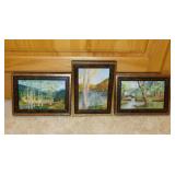 3 original landscape oil paintings on board by