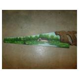 Vintage hand painted folk art hand saw, 23" long