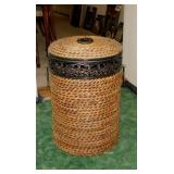 New rattan & metal hamper basket w/ lid, 13" x 19"
