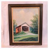 1985 Mecca Indiana covered bridge oil painting on