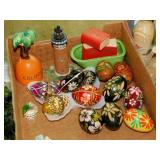 Hand painted wood eggs - Glass egg trinket boxes