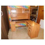 Wooden L shaped computer desk w/ 5 drawers,