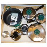 3 pcs. T-fal non-stick cookware pans w/ lids &