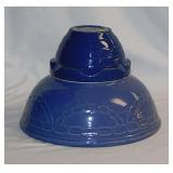 2 vintage blue stoneware crock mixing bowls: