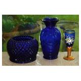 Murano cobalt glass Italy cordial w/ gilded stem