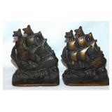 Cast iron sailing ship bookends