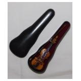 Miniature wooden violin & bow in velvet lined