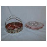 Pink Depression glass: Starburst divided relish