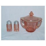 Pink Depression glass: Square Manhattan S&P salt