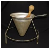 Vintage aluminum conical strainer set w/ wood