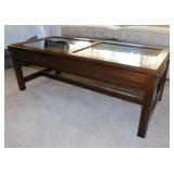 Velvet lined glass top coffee table showcase