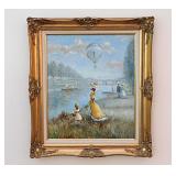 Original Victorian Hot Air Balloon oil painting