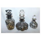 3 antique sterling silver overlay perfume bottles