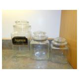 Vintage glass apothecary canister jars w/ lids