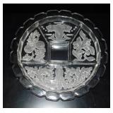 Vintage glass relish dishes: Frosted etched