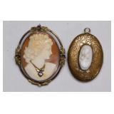 Gold filled cameo brooch pin, 2" tall - Cameo