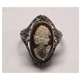 Sterling silver Cameo flipper ring w/ diamond and