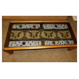 1968 wood & smoked glass coffee table w/ sliding