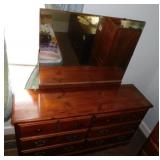 Pine 6 drawer dresser w/ beveled mirror, 56' x
