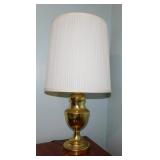 Brass table lamp w/ pleated linen shade, 27' tall
