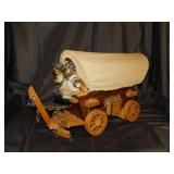 Wooden covered wagon w/ homesteaders, 17' long -