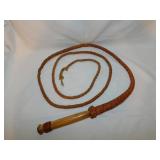 Braided leather & wood whip marked Mexico