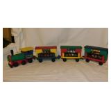 Wooden railroad circus train w/ animals, 23' long