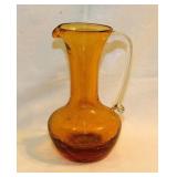 Amber crackle glass pitcher w/ pontil scar &
