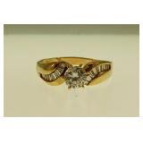 14K yellow gold & faux diamond ring, size 12 1/4