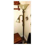 Heavy metal & glass 2-light floor lamp, 6' tall
