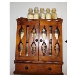 Vintage wooden spice rack w/ 17 glass jars,