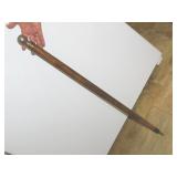 Vintage carved wood swagger stick pool cue, brass