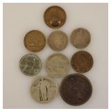 9 antique US coins: 1851 Braided Hair large cent