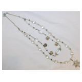 Double strand snowflake necklace w/ faceted glass