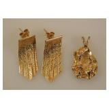 14K yellow gold Italy herringbone tassel drop