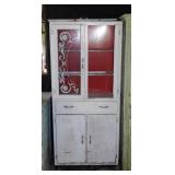 1940's wooden kitchen cupboard w/ upper stenciled