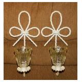 Pair of twisted white wrought iron wall candle