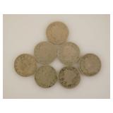 7 US Liberty Head V nickels: 1890 - 1893 - 1898 -