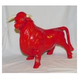 Large red ceramic bull statue, 19.5' long