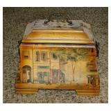 European street cafe scene storage box with velvet