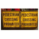 2 retired metal Pedestrian Crossing road signs