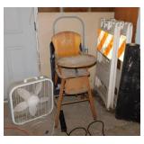 Vintage wooden high chair - Lasko box fan -