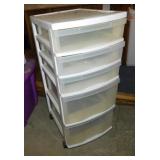 Plastic 5 drawer storage unit on wheels