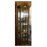 Lighted oak & glass curio cabinet,